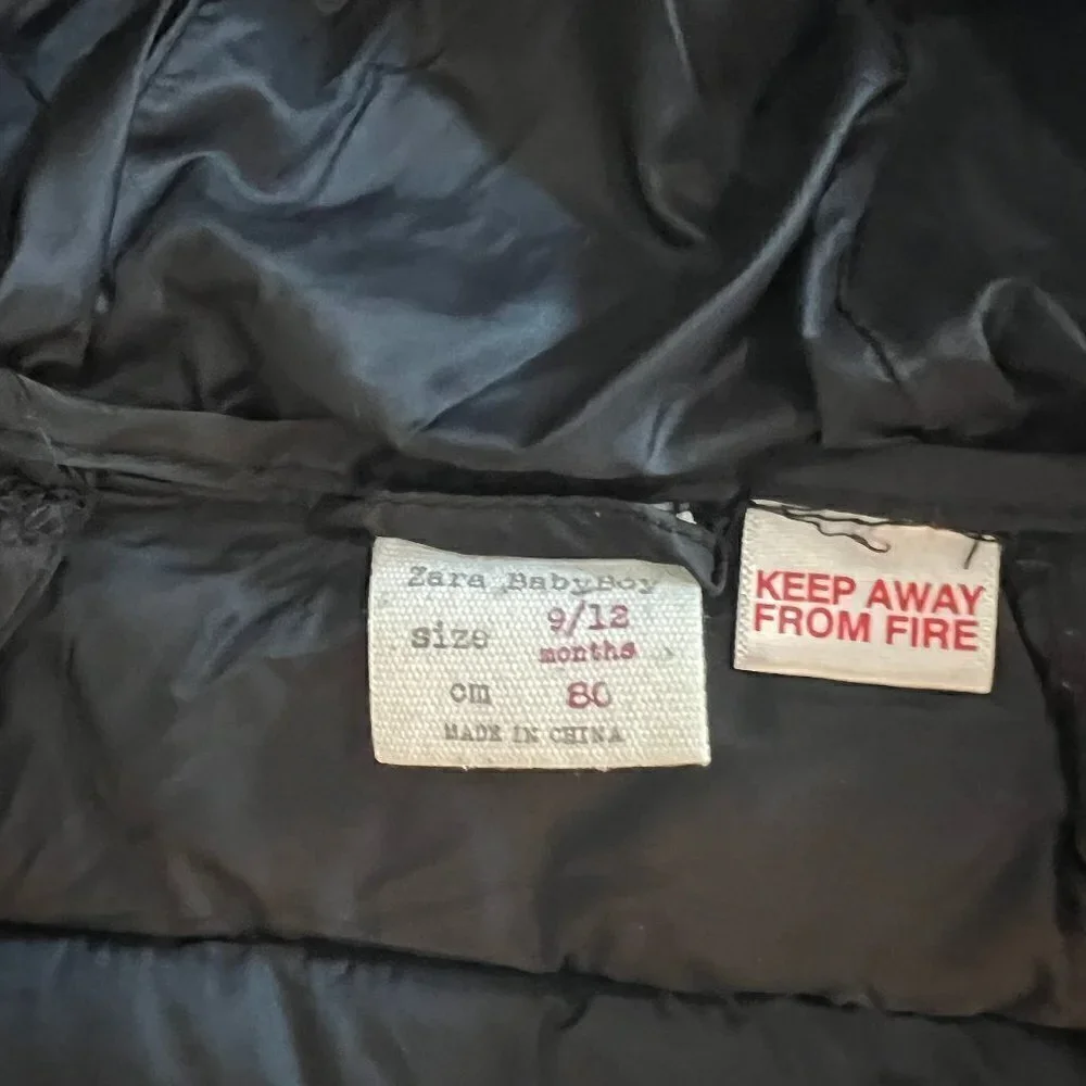 Zara Baby Boy Puffer Jacket Coat 9/12 Months Lightweight With Hood Black